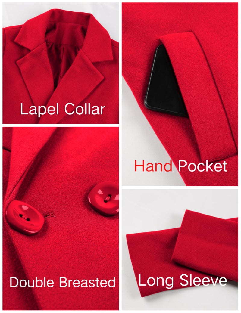 Omoone Women's Long Sleeve Slim Fit Warm Winter Wool Blend Pea Coat Overcoat(1056-Red-XL) - Image 3